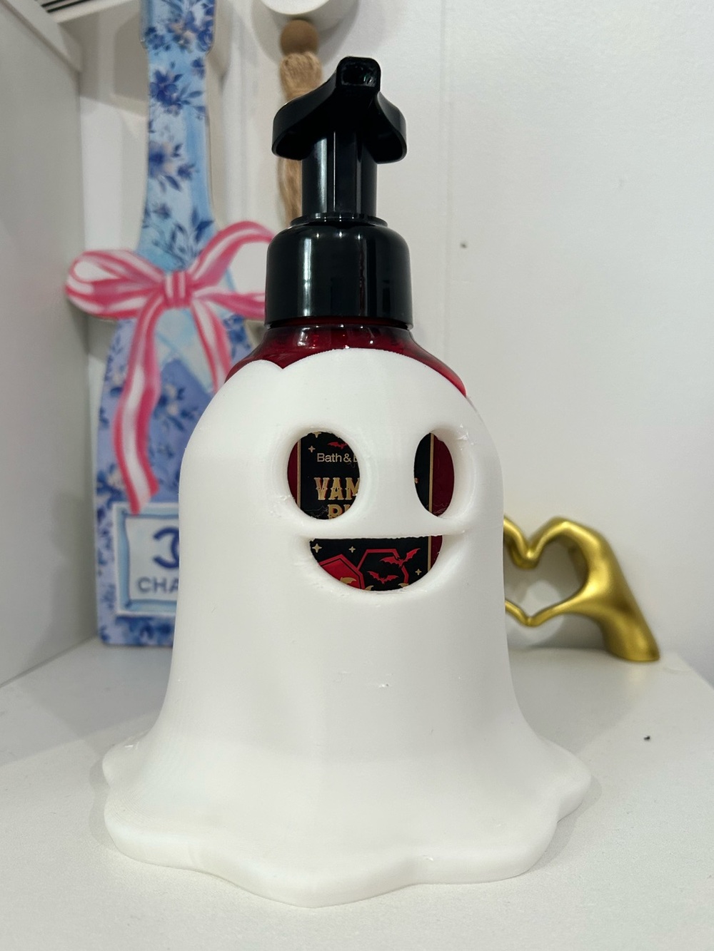 3D Printed White Ghost Bath and Body Works Foaming Soap Dispenser
